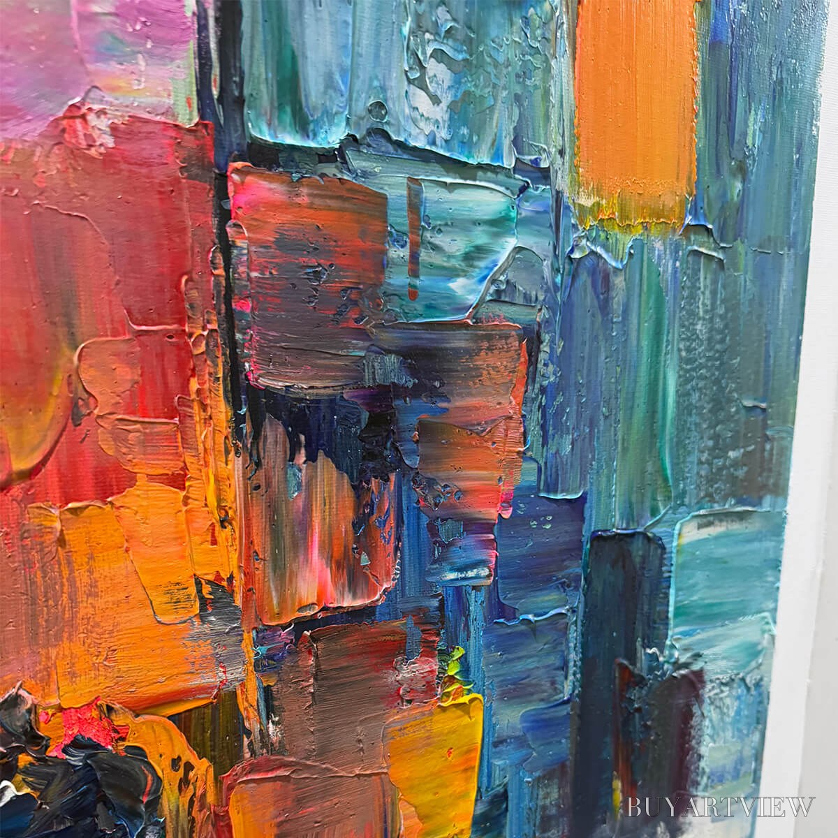 BUYARTVIEW City Lights – Textured Impasto Cityscape Oil Painting - image 6