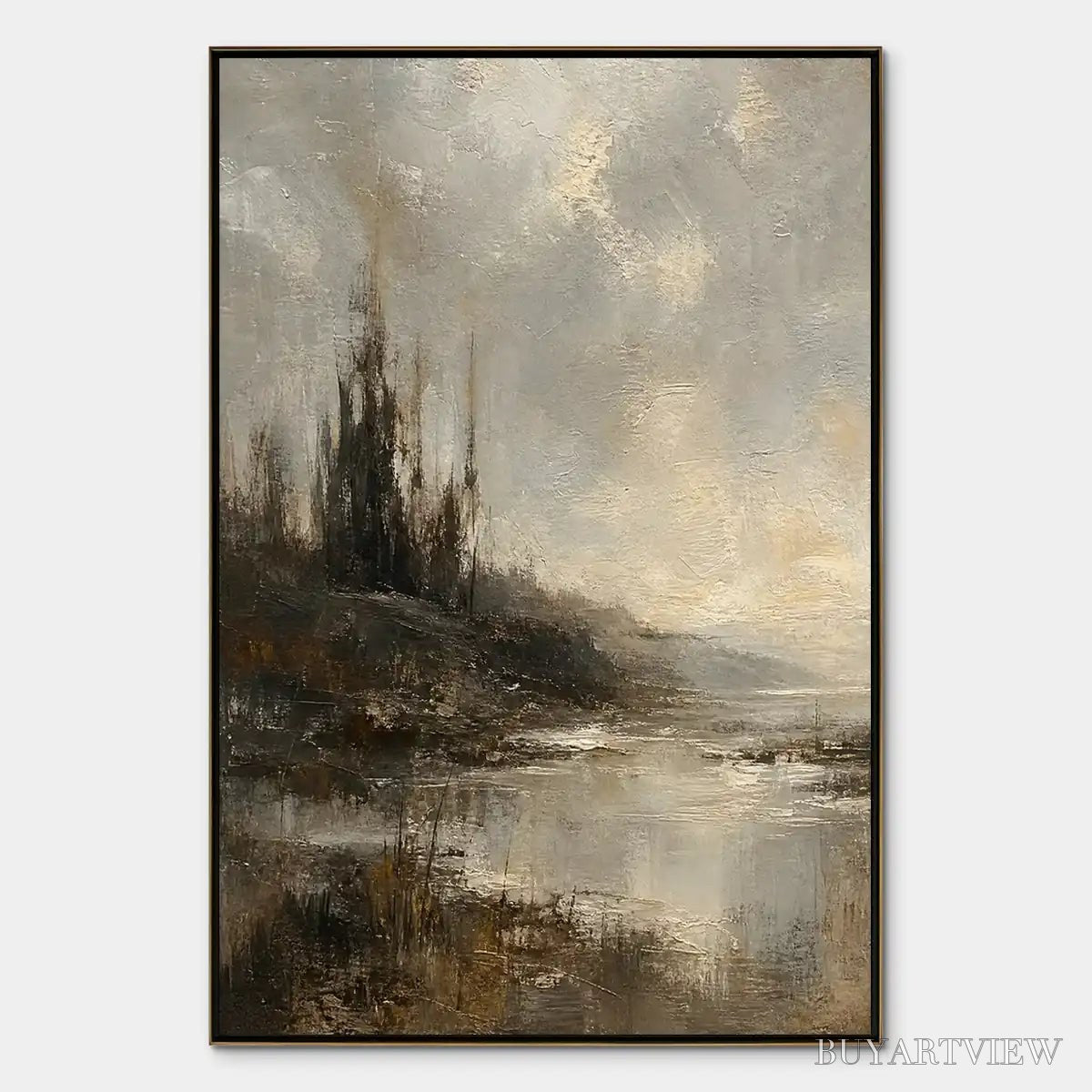 BUYARTVIEW Tarnished Lake – Moody Lake Landscape Painting - image 1