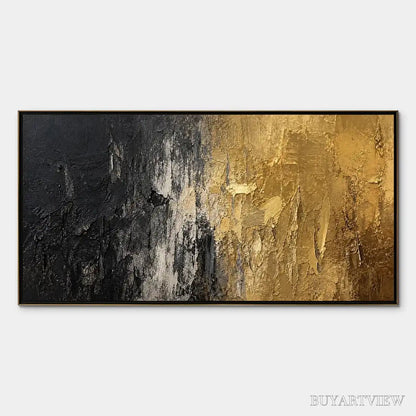 BUYARTVIEW Gilded Night – Black Gold Texture Abstract - image 1