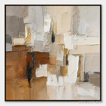 BUYARTVIEW Soft Cubes – Neutral Cubist Abstract Oil Painting - image 1