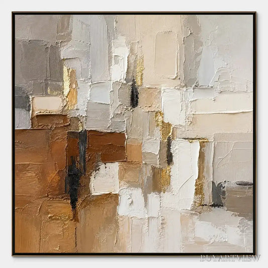 BUYARTVIEW Soft Cubes – Neutral Cubist Abstract Oil Painting - image 1