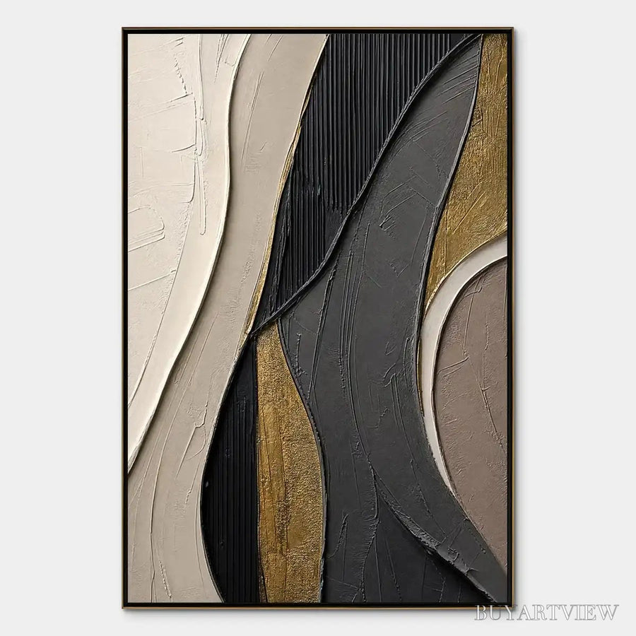 Golden Balance – Black Gold Geometric Abstract