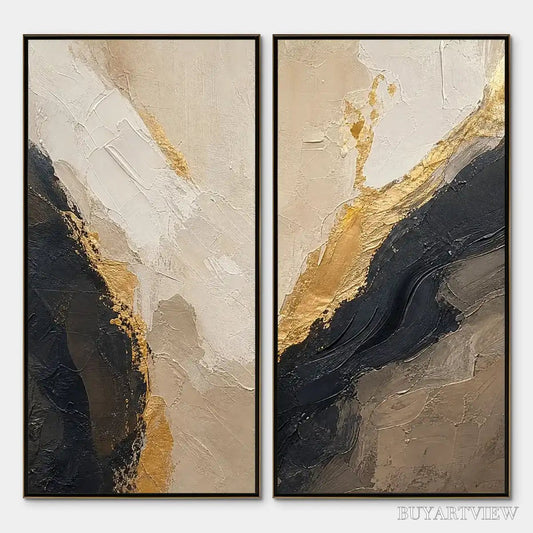 BUYARTVIEW Twin Ember – Black Gold Diptych Abstract Set - image 1