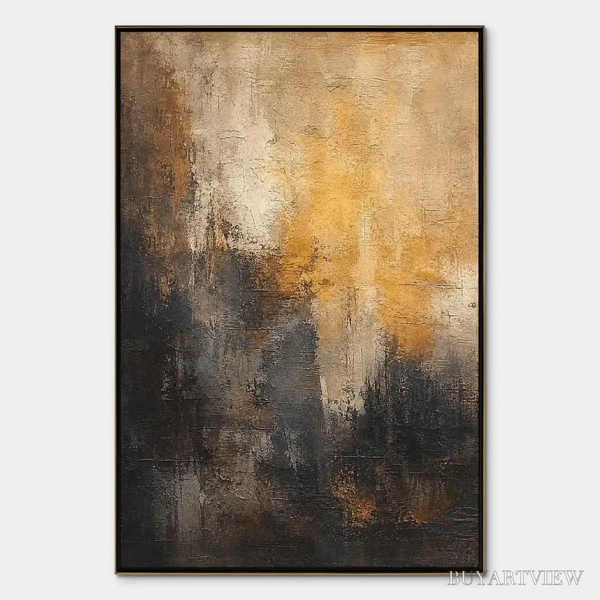 BUYARTVIEW Dark Ember Rise – Dark Gold Vertical Abstract - image 1