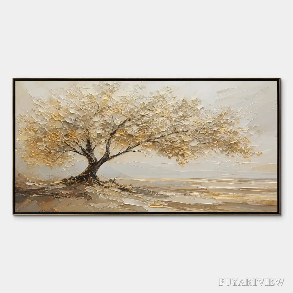 BUYARTVIEW Solitary Sand Tree – Beige Lone Tree Landscape - image 1