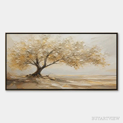 BUYARTVIEW Solitary Sand Tree – Beige Lone Tree Landscape - image 1
