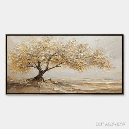 BUYARTVIEW Solitary Sand Tree – Beige Lone Tree Landscape - image 1