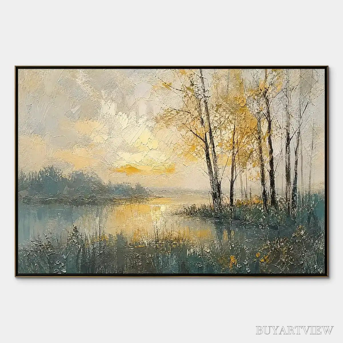 BUYARTVIEW Golden Birch Lake – Golden Lake Birch Landscape - image 1