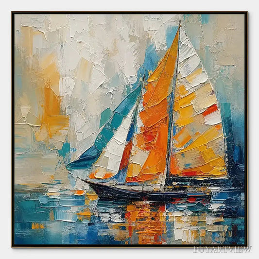 BUYARTVIEW Harbor Carnival – Colorful Sailboat Coastal Painting - image 1