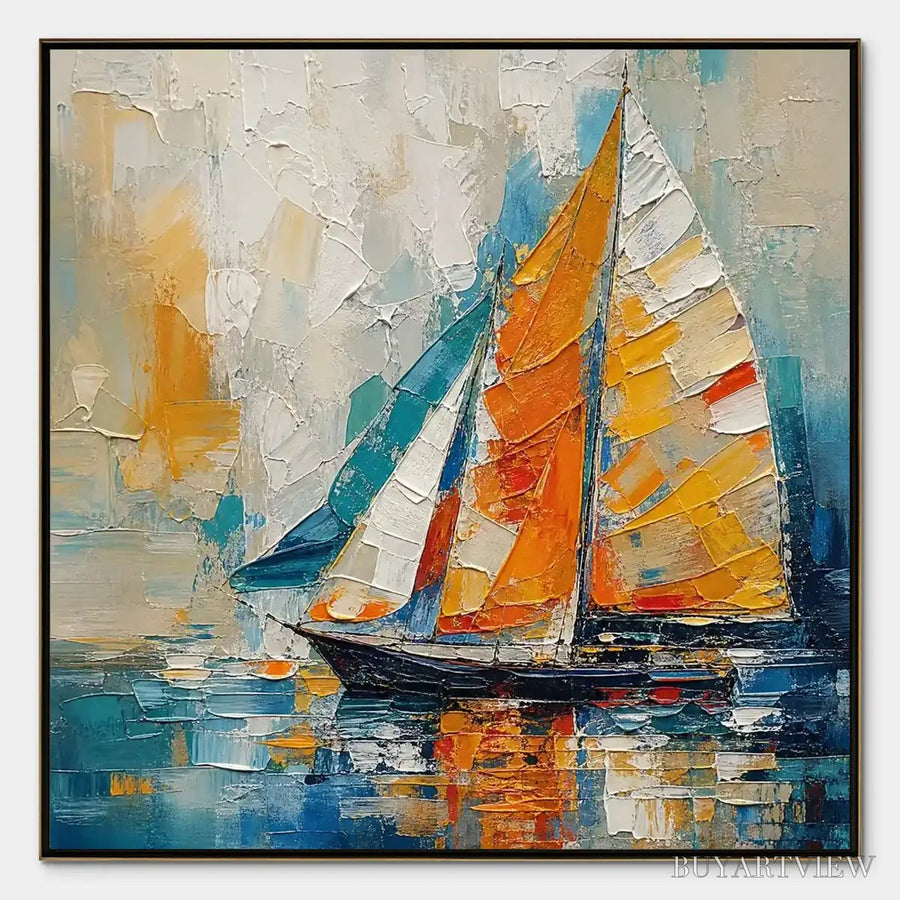 Harbor Carnival – Colorful Sailboat Coastal Painting