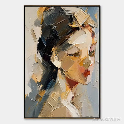 BUYARTVIEW Quiet Gaze – Textured Female Portrait Painting - image 1