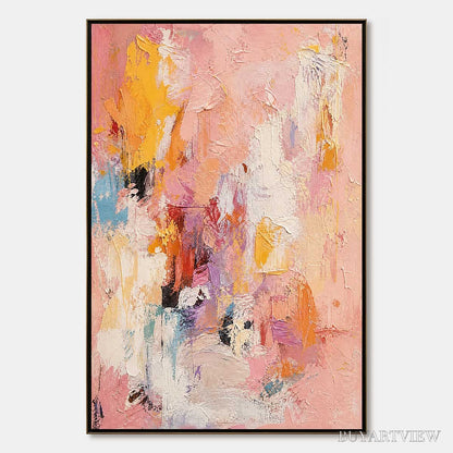 BUYARTVIEW Blushing Dawn – Vertical Textured Abstract Oil Painting in Pink - image 1