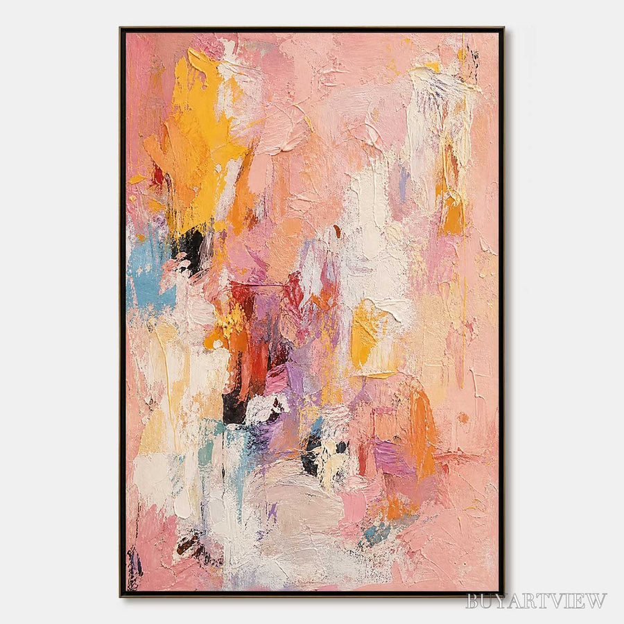 Blushing Dawn – Vertical Textured Abstract Oil Painting in Pink