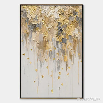 BUYARTVIEW Falling Gold – Gold Leaf Drip Abstract Painting - image 1