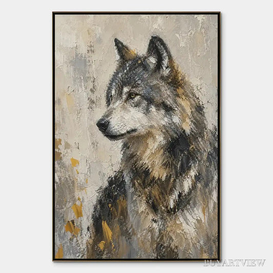 BUYARTVIEW Grey Alpha – Textured Wolf Portrait Painting - image 1