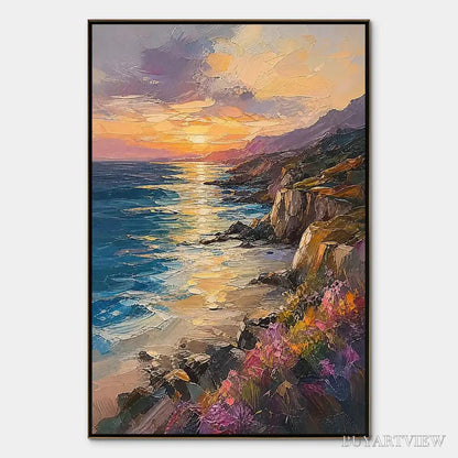 BUYARTVIEW Sunset Cliffs – Sunset Coastal Cliffs Painting - image 1
