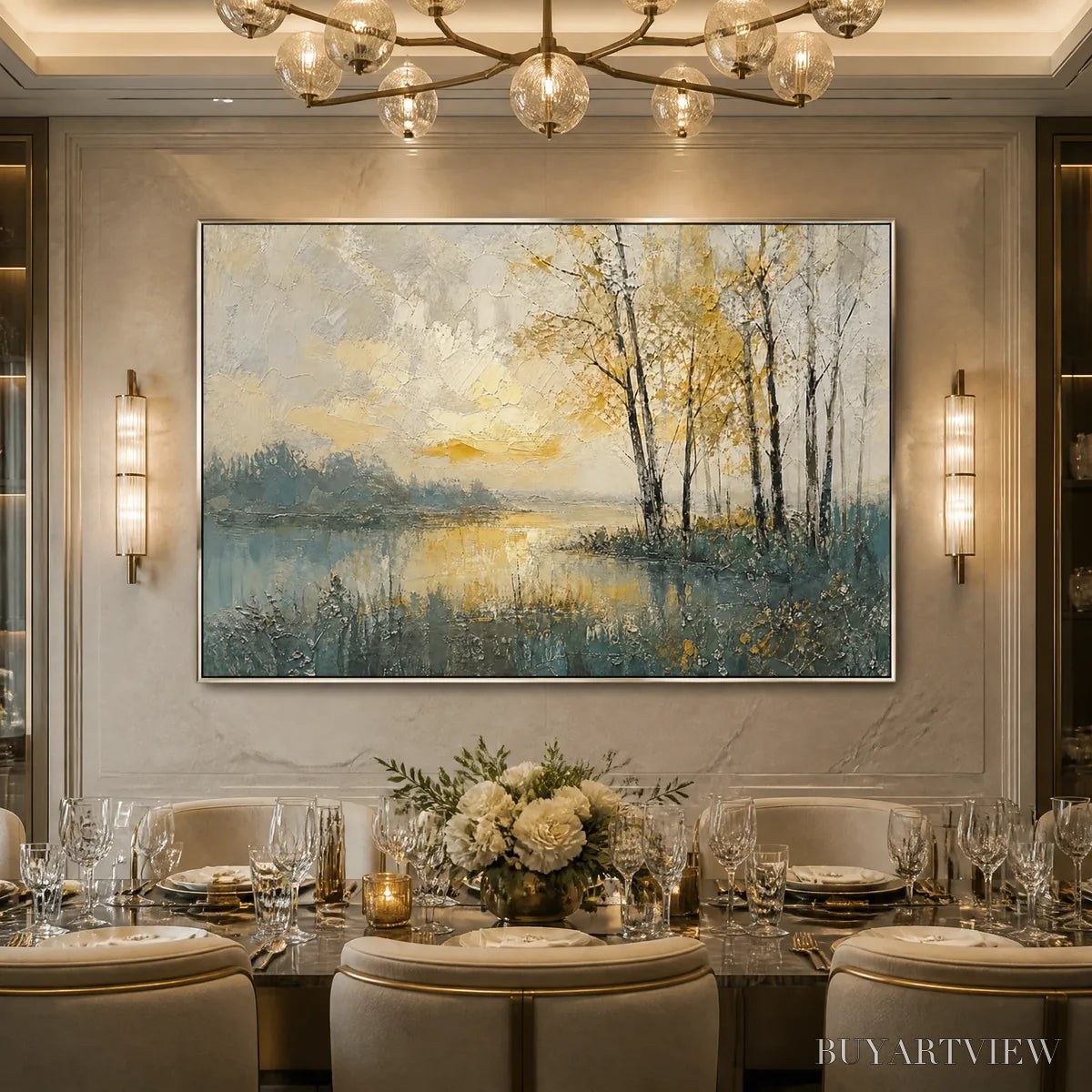 BUYARTVIEW Golden Birch Lake – Golden Lake Birch Landscape - image 2