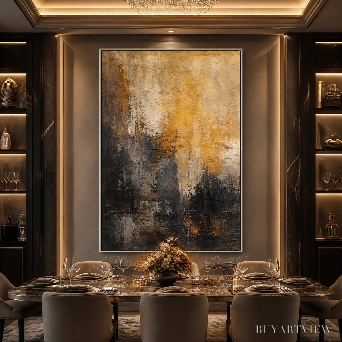 BUYARTVIEW Dark Ember Rise – Dark Gold Vertical Abstract - image 2