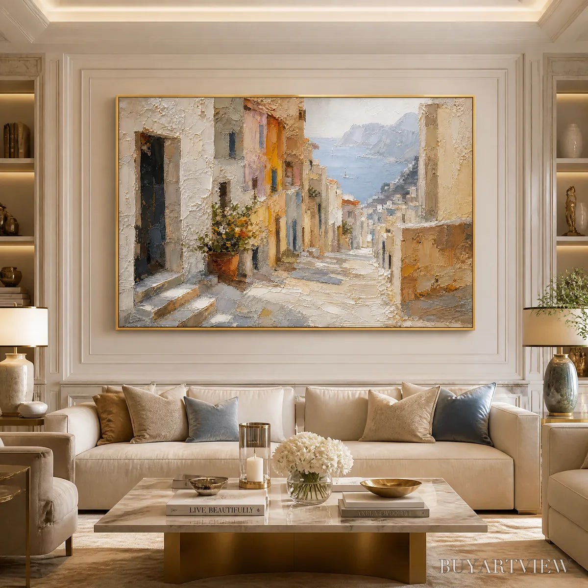 BUYARTVIEW Afternoon Alley – Sunlit Mediterranean Street Painting - image 2