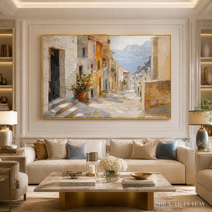 BUYARTVIEW Afternoon Alley – Sunlit Mediterranean Street Painting - image 2