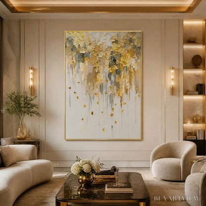 BUYARTVIEW Falling Gold – Gold Leaf Drip Abstract Painting - image 2