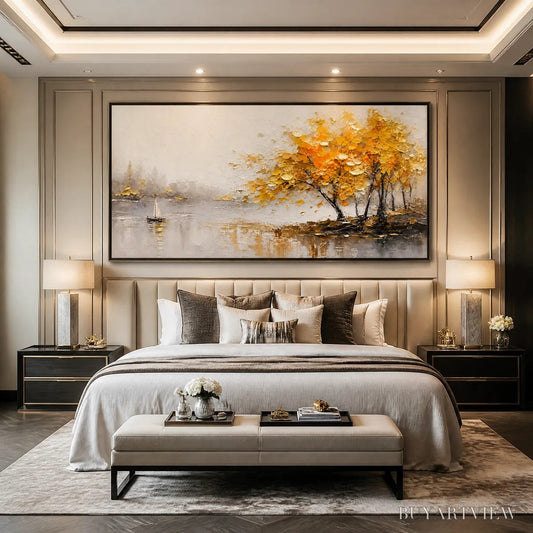 BUYARTVIEW Autumn Lake Tree – Golden Tree Lakeside Painting - image 2