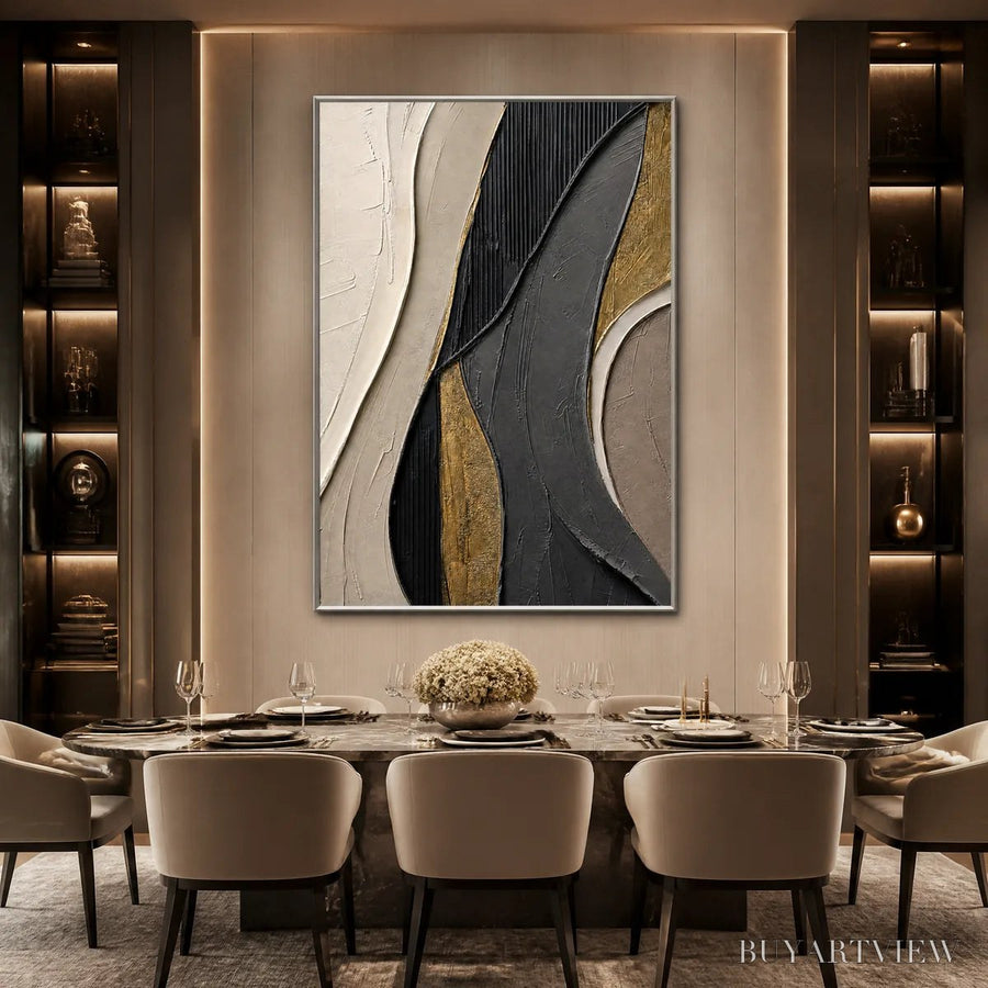 Golden Balance – Black Gold Geometric Abstract