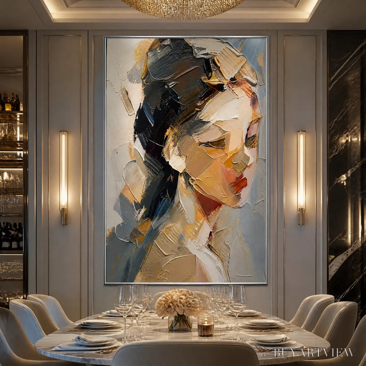 BUYARTVIEW Quiet Gaze – Textured Female Portrait Painting - image 2