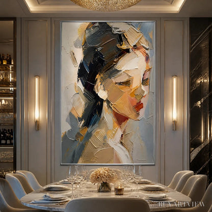 BUYARTVIEW Quiet Gaze – Textured Female Portrait Painting - image 2