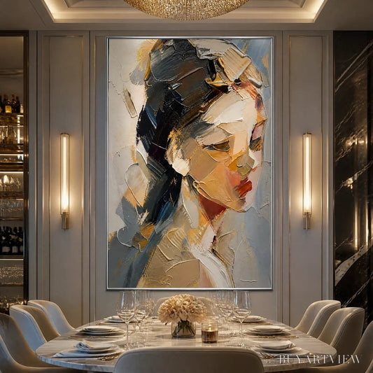 BUYARTVIEW Quiet Gaze – Textured Female Portrait Painting - image 2