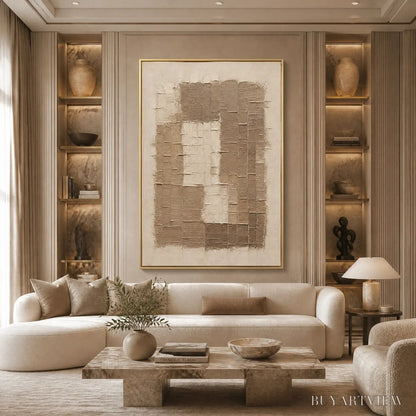 BUYARTVIEW Carved Sand – Beige Relief Texture Vertical Painting - image 2