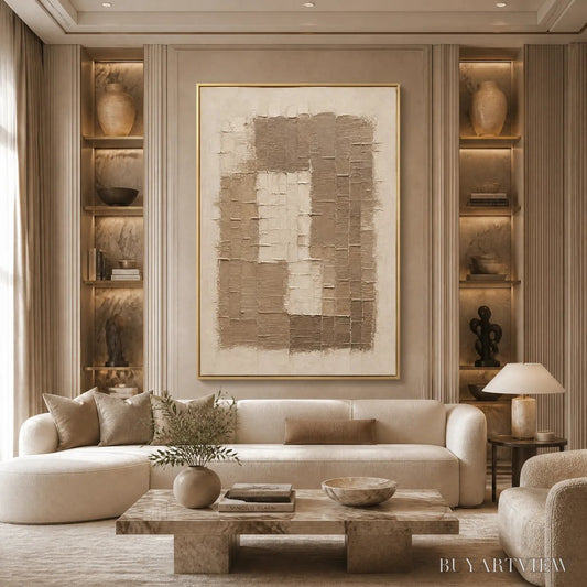 BUYARTVIEW Carved Sand – Beige Relief Texture Vertical Painting - image 2