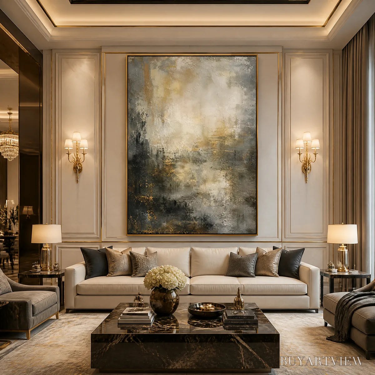 BUYARTVIEW Night Aurelia – Moody Gold Black Abstract - image 2
