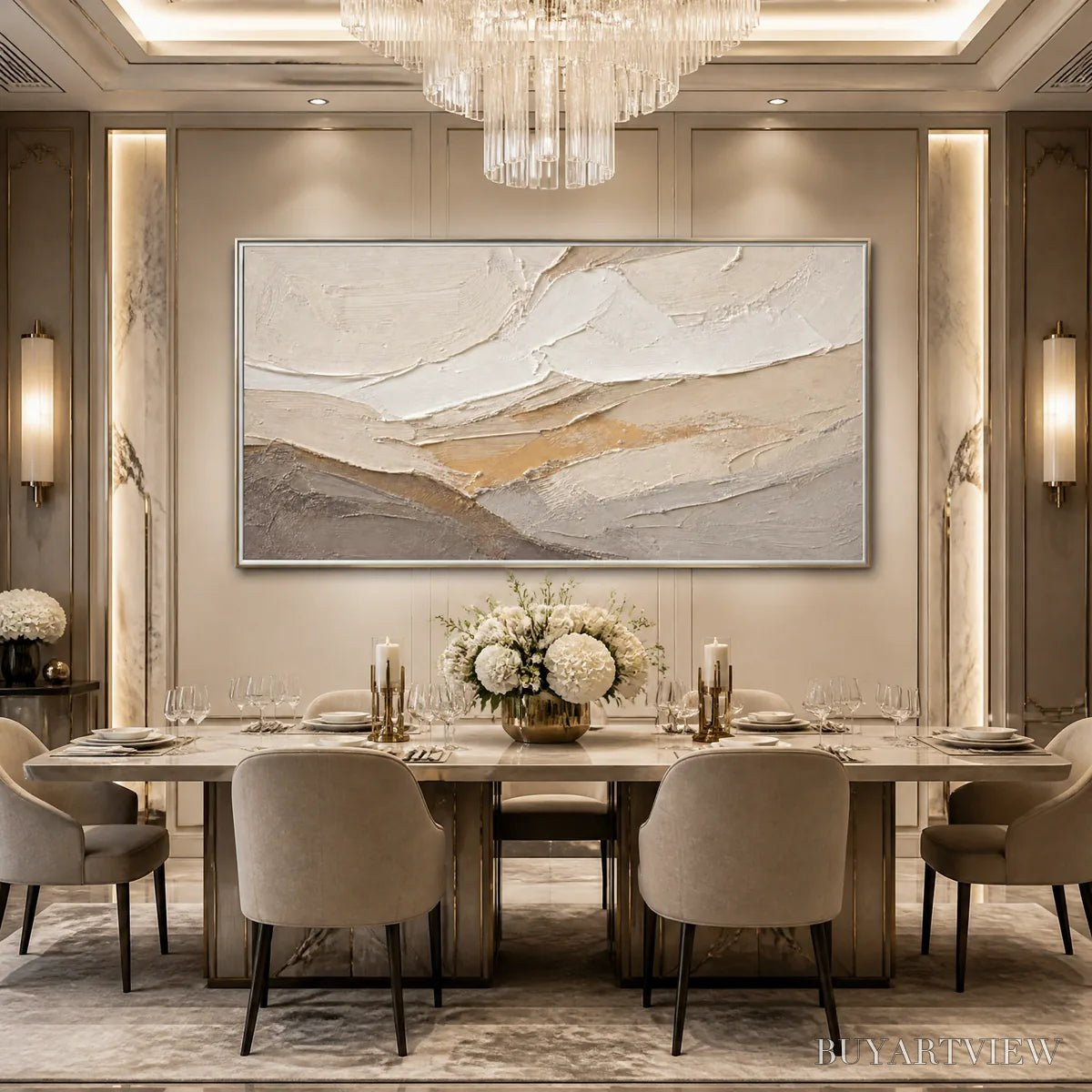 BUYARTVIEW Pale Ridge – Beige White Mountain Abstract - image 2