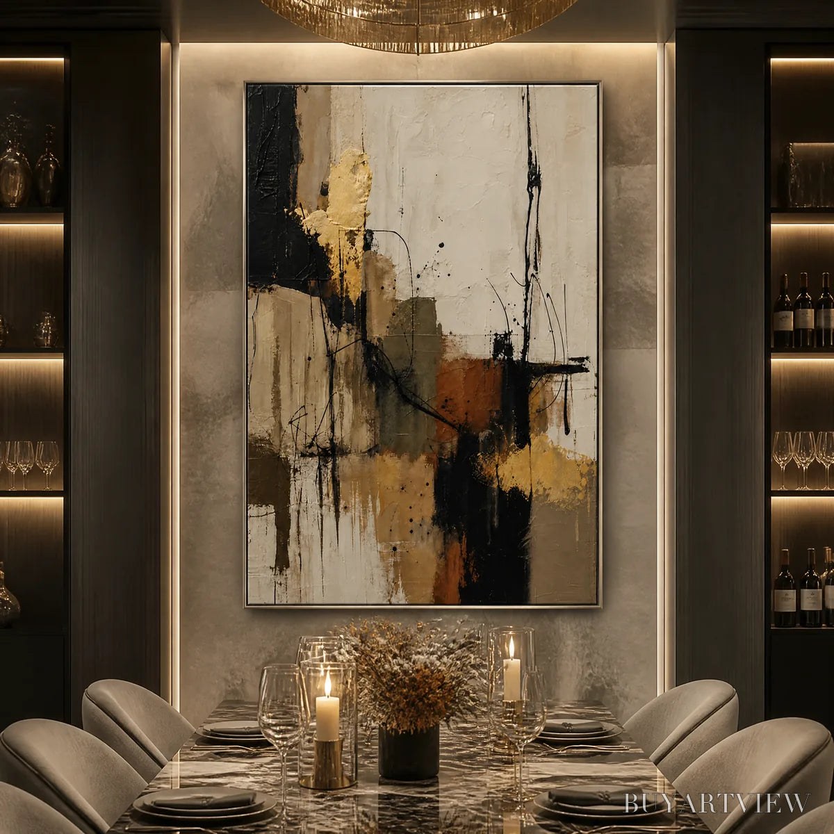BUYARTVIEW Gold Thread – Black Gold Linear Abstract - image 2