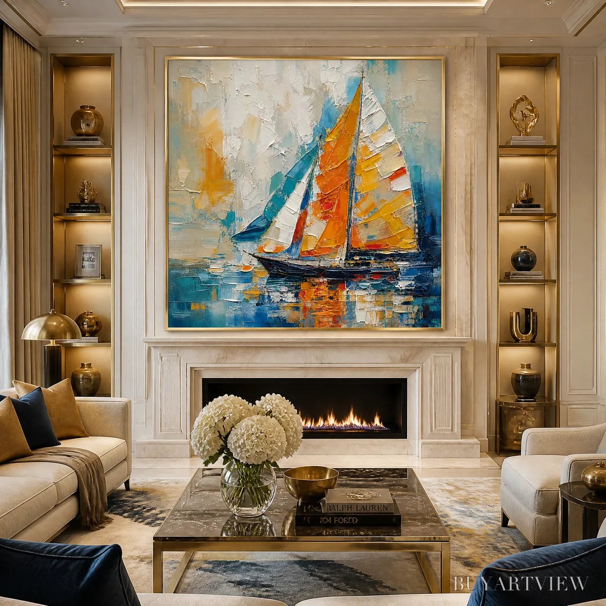 BUYARTVIEW Harbor Carnival – Colorful Sailboat Coastal Painting - image 2