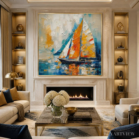 BUYARTVIEW Harbor Carnival – Colorful Sailboat Coastal Painting - image 2