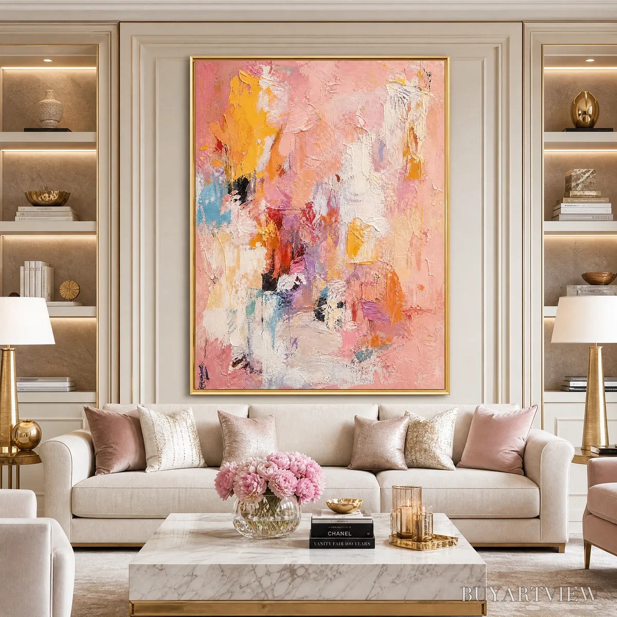 BUYARTVIEW Blushing Dawn – Vertical Textured Abstract Oil Painting in Pink - image 2