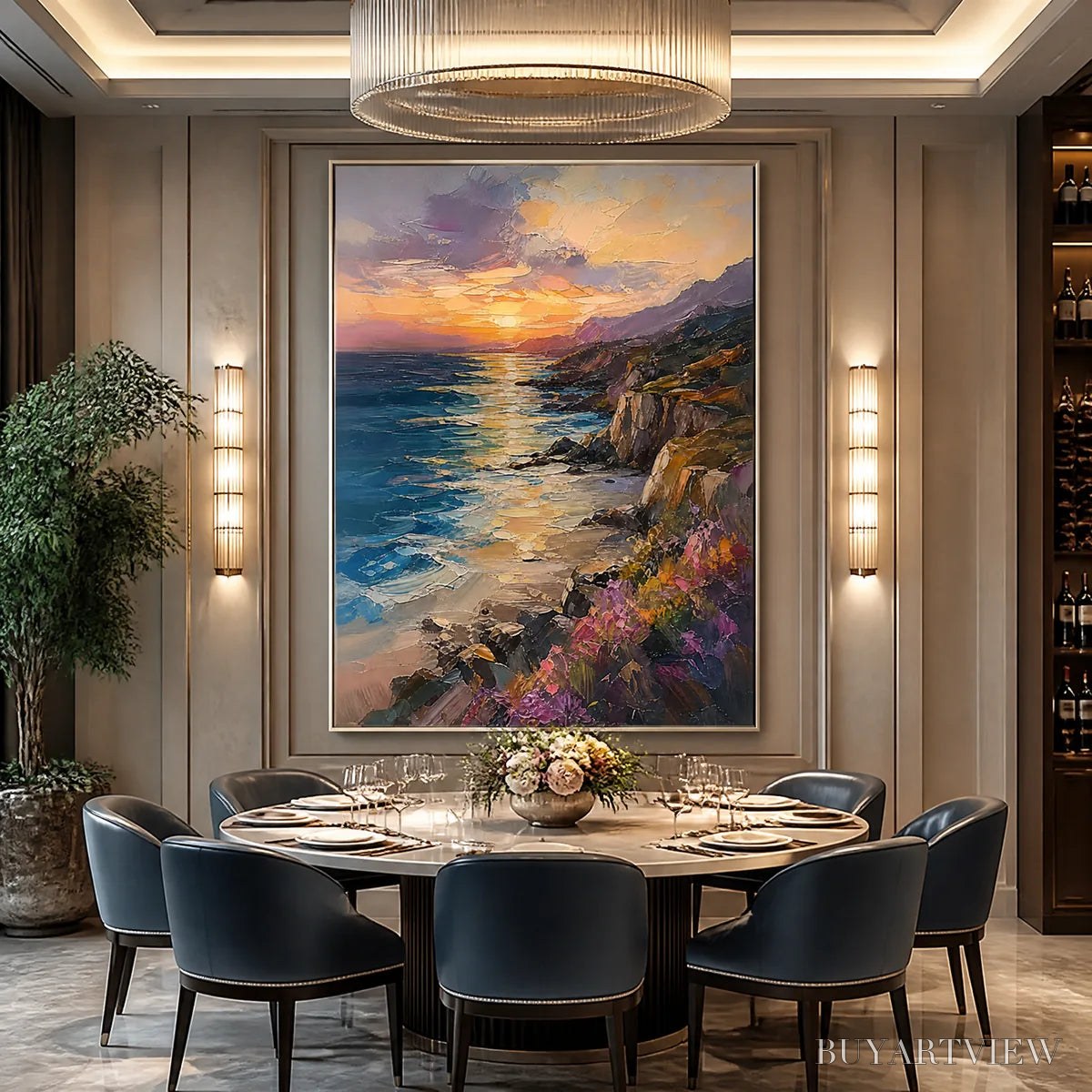 BUYARTVIEW Sunset Cliffs – Sunset Coastal Cliffs Painting - image 2