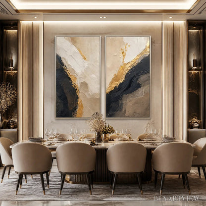 BUYARTVIEW Twin Ember – Black Gold Diptych Abstract Set - image 2