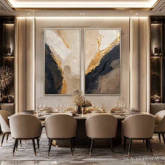 BUYARTVIEW Twin Ember – Black Gold Diptych Abstract Set - image 2