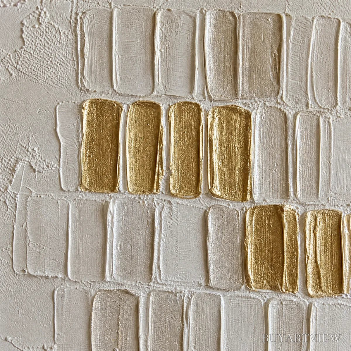 BUYARTVIEW Ivory Halo – White Gold Relief Texture Abstract - image 3