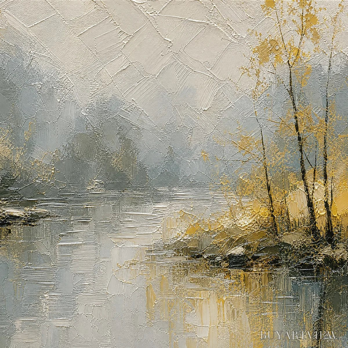 BUYARTVIEW Forest Veil – Misty Forest Lake Painting - image 3