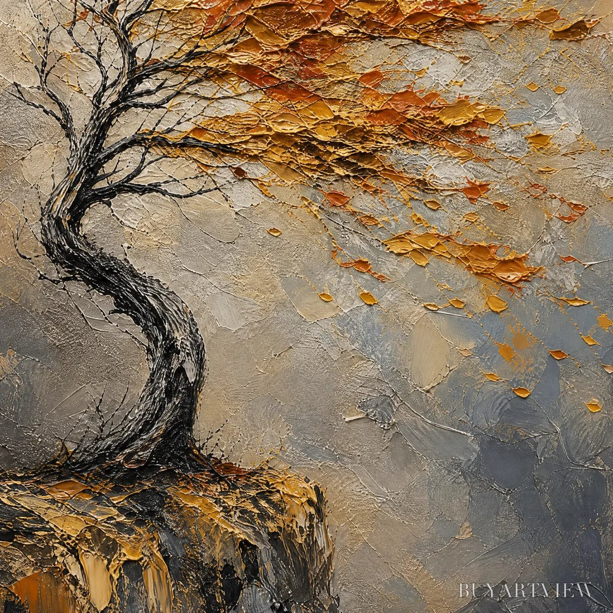 BUYARTVIEW Windfall Tree – Windswept Autumn Tree Painting - image 3