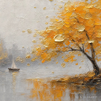 BUYARTVIEW Autumn Lake Tree – Golden Tree Lakeside Painting - image 3