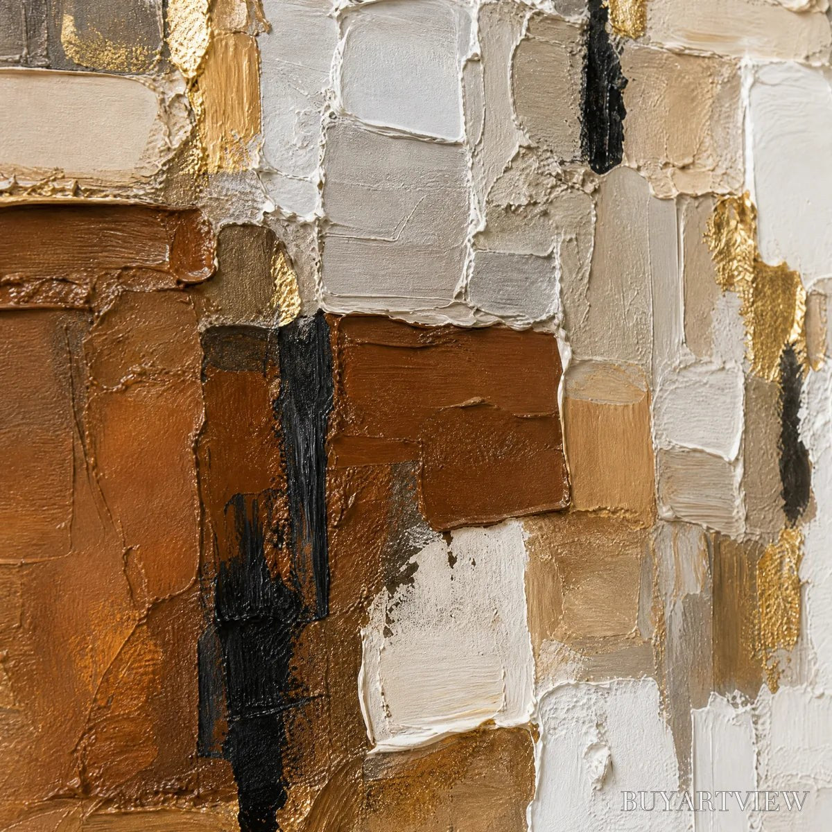 BUYARTVIEW Soft Cubes – Neutral Cubist Abstract Oil Painting - image 3
