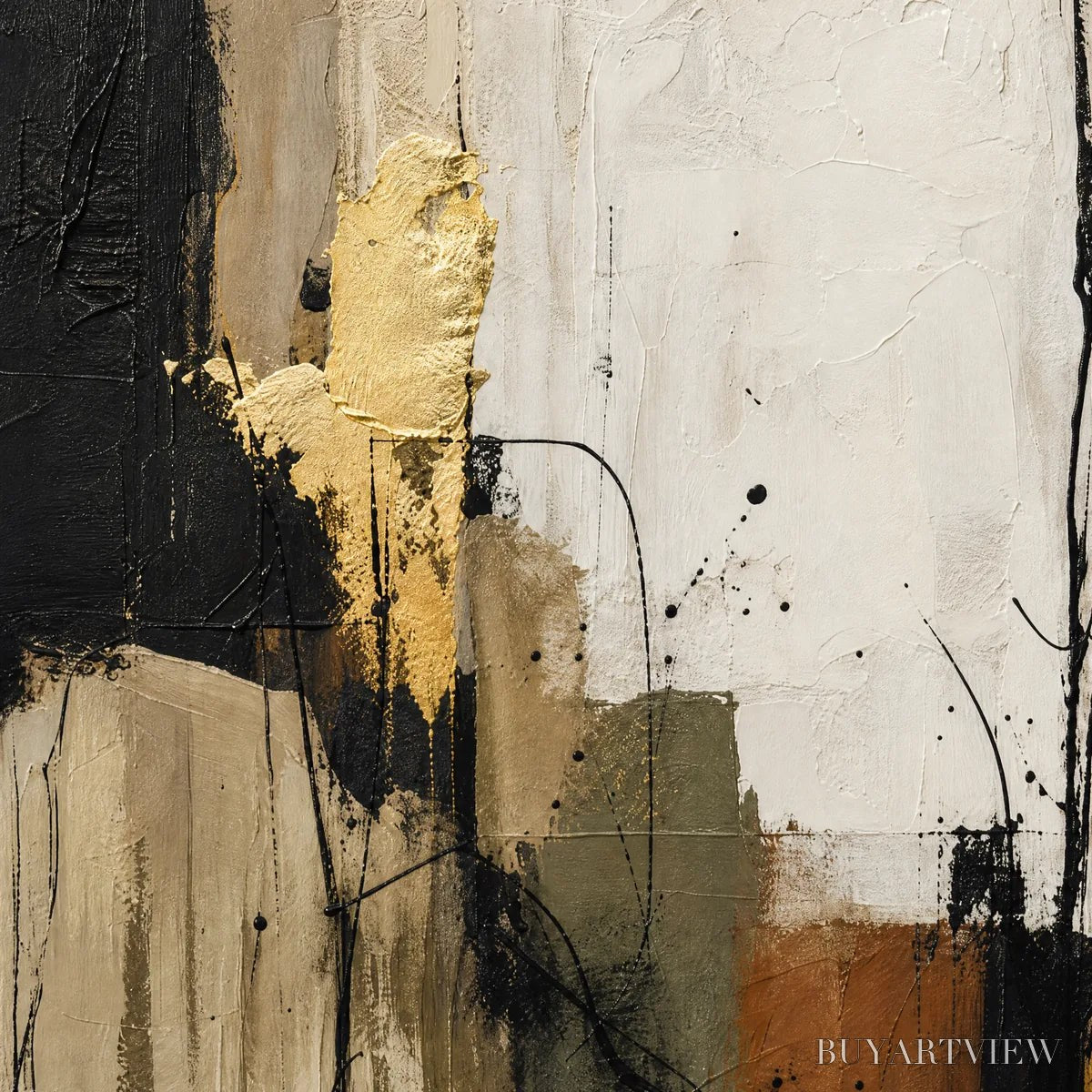 BUYARTVIEW Gold Thread – Black Gold Linear Abstract - image 3