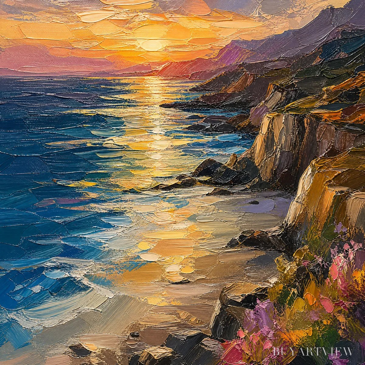 BUYARTVIEW Sunset Cliffs – Sunset Coastal Cliffs Painting - image 3