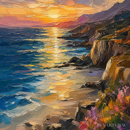 BUYARTVIEW Sunset Cliffs – Sunset Coastal Cliffs Painting - image 3