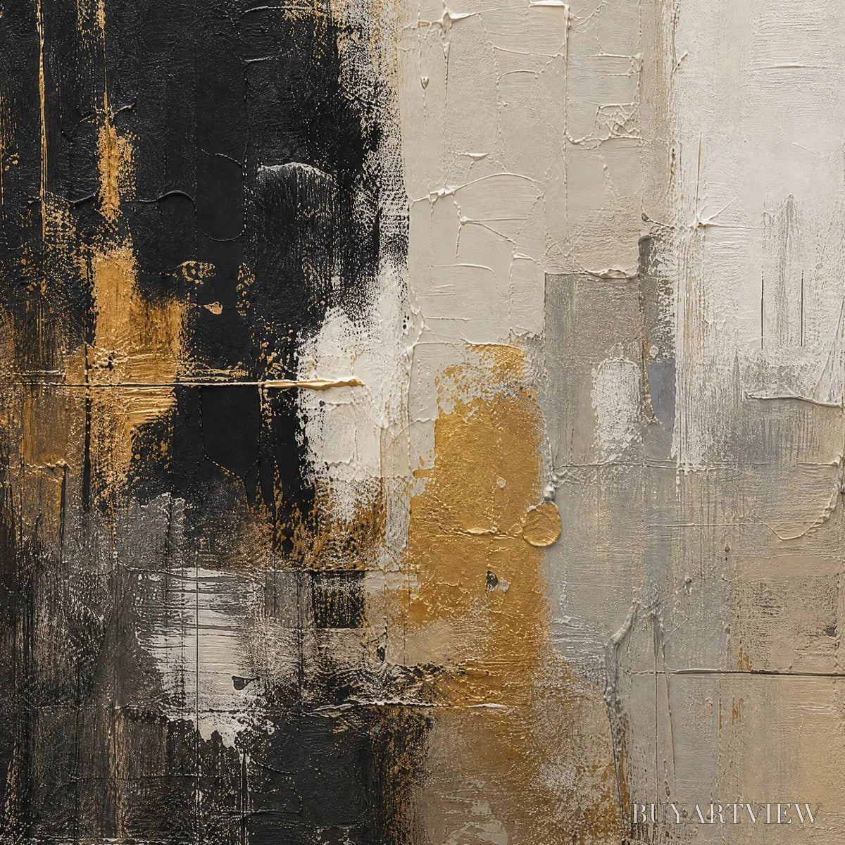 BUYARTVIEW Gilded Contrast – Black White Gold Abstract Painting - image 3